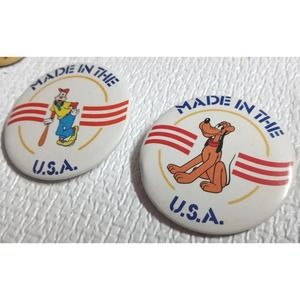 2 Disney VINTAGE - MADE IN THE USA Pluto + Goofy Pin Buttons FLAIR White Rare